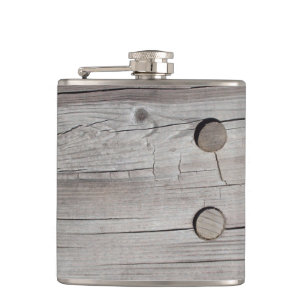 Vintage Old Wood Design Stainless Steel Hip Flasks