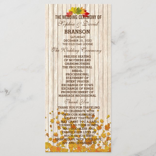 Vintage Old Wood Fall Wedding Program Custom (Front)