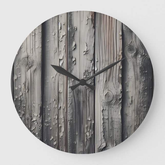 Vintage Old Wood Grey Texture Large Clock (Front)