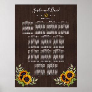 Vintage Old Wood Sunflowers Wedding Seating Chart