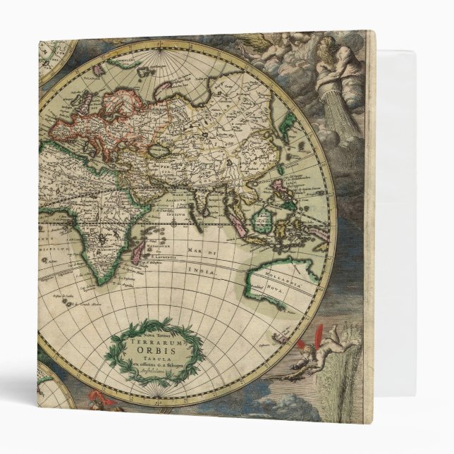 Vintage old world Antique Map Binder (Front/Inside)