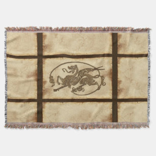Vintage Old World Dragon on Faux Parchment Throw Blanket