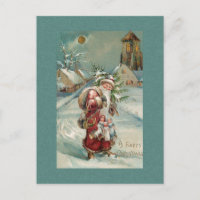 Vintage Old World Father Christmas in Snow
