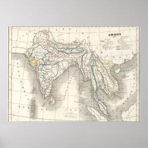 Vintage old world India Indian map print cool