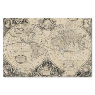 Vintage Old World Map Beige Tissue Paper