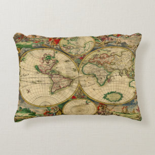 Vintage old world Map Decorative Pillow