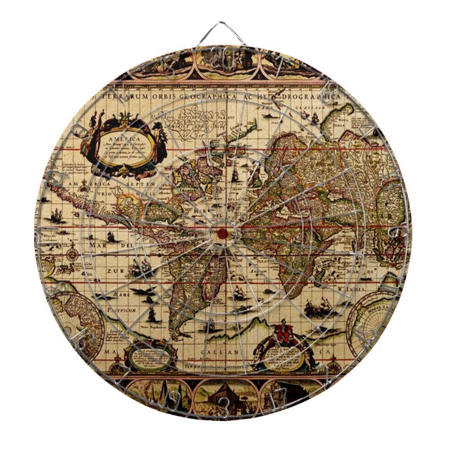 Vintage Old World Map Designer Dart Board (Front)