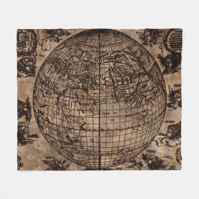 Vintage Old World Map Fleece Blanket (Front (Horizontal))