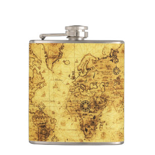 Vintage Old World Map History-buff Hip Flask