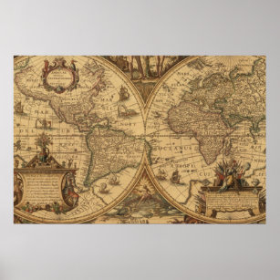 Vintage Old World Map Sepia Art Travel Poster