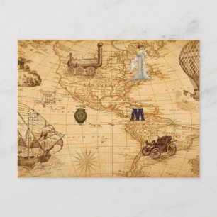 Vintage Old World Map Steampunk Postcard