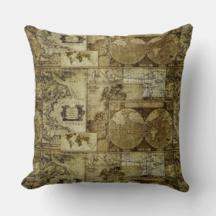 Vintage old world Maps Antique maps Throw Pillow