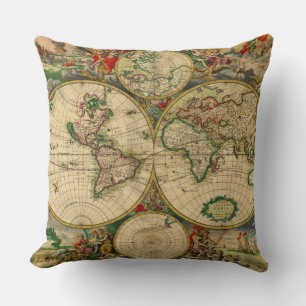 Vintage old world Maps Antique maps Throw Pillow
