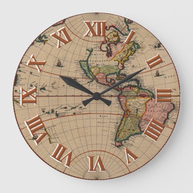 Vintage old world Maps Large Clock (Front)