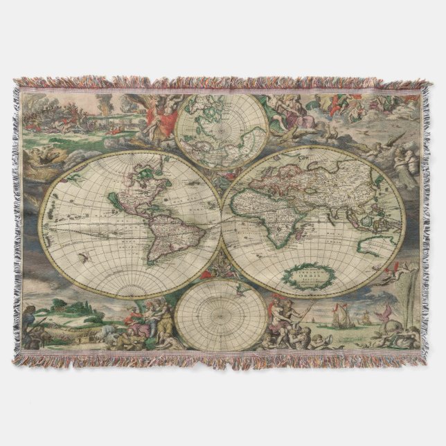 Vintage Old World Maps Throw Blanket (Front)