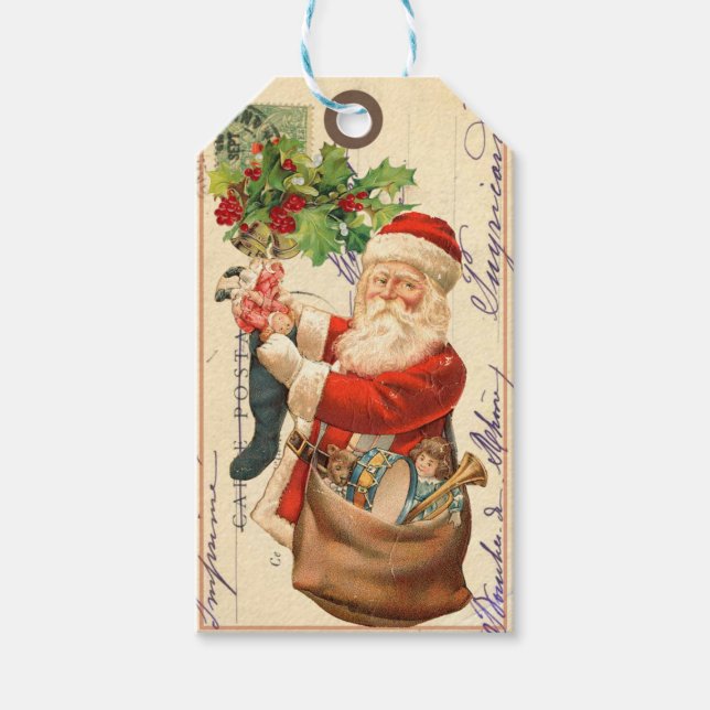 Vintage Old World Santa Gift Tag (Front)