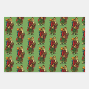 Vintage Old World Santas Wrapping Paper Sheet