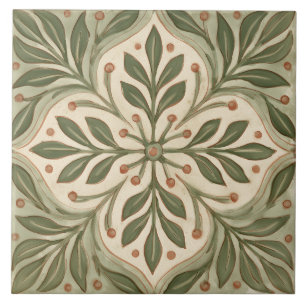 Vintage Olive Branch Floral Cross Motif Tile