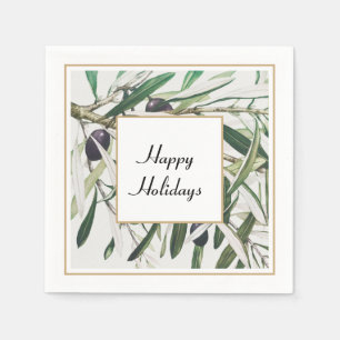 Vintage Olive Branch Happy Holidays Napkin