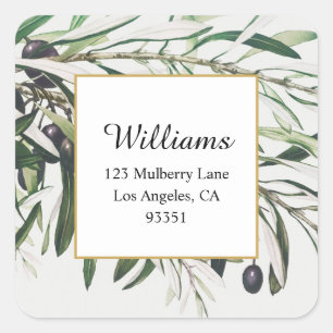 Vintage Olive Branch Return Address Square Sticker