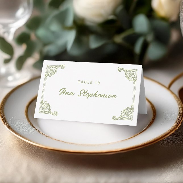 Vintage Olive Green Antique Frame Place card (Creator Uploaded)