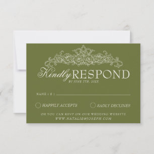 Vintage Olive Green Fancy Old Money Wedding RSVP Card