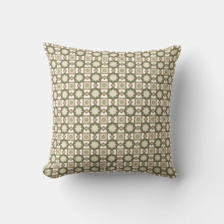 Vintage Olive Green Floral Geometric Pattern Throw Pillow