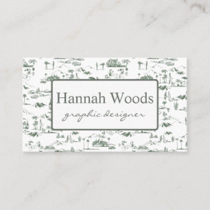 Vintage Olive Green Hollywood Hills Toile Business Card