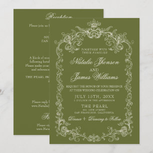Vintage Olive Green Old Money All In One Wedding Invitation