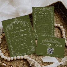 Vintage Olive Green Old Money Retro Wedding