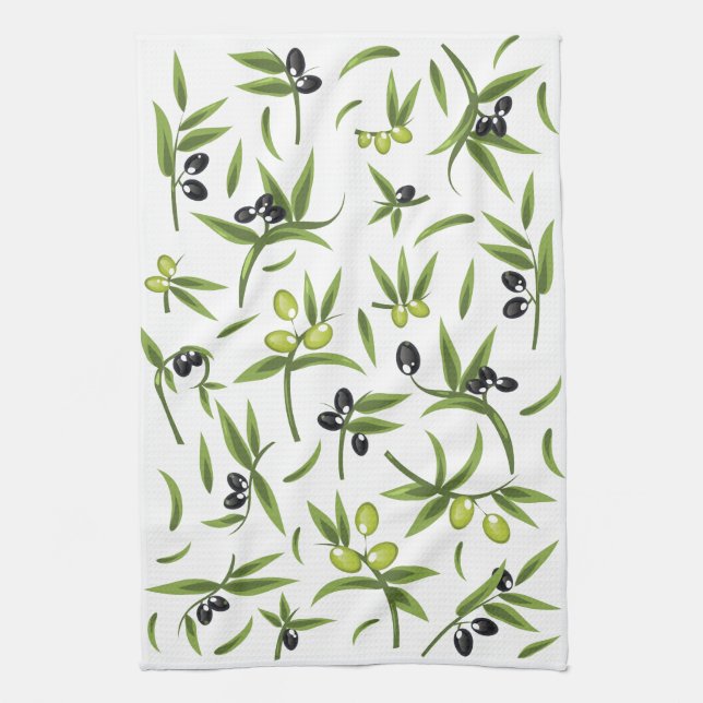 Vintage Olive Pattern Kitchen Towel (Vertical)