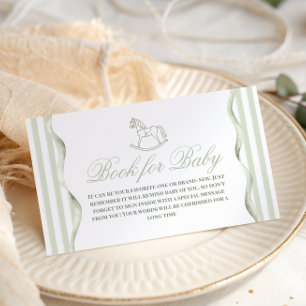 Vintage Olive Rocking Horse Book For Baby Shower Enclosure Card