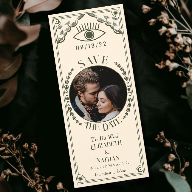 Vintage Olive Tarot Card Photo Save the Date (Creator Uploaded)