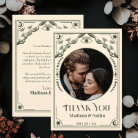 Vintage Olive Tarot Card Photo Wedding Thank You