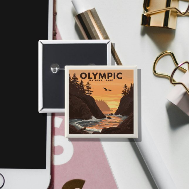 Vintage Olympic National Park 2 Inch Square Button (Creator Uploaded)