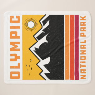 Vintage Olympic National Park Washington Souvenir Sherpa Blanket