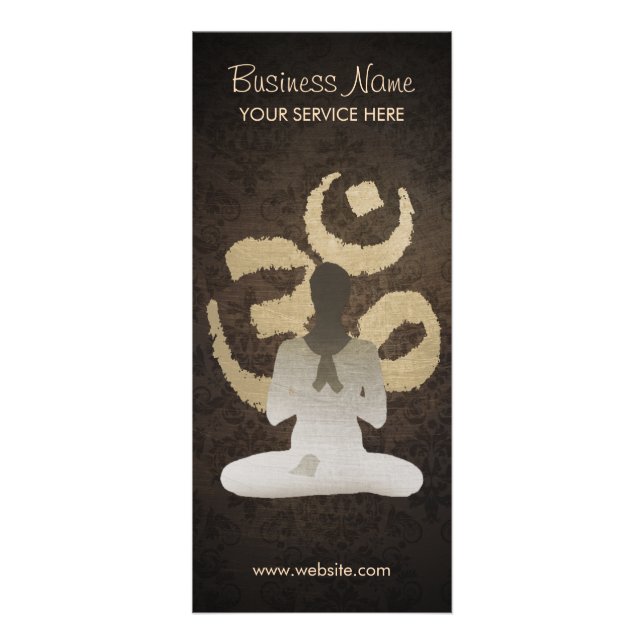 Vintage Om Sign Damask Background Yoga Rack Card (Front)