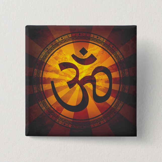 Vintage Om Symbol Print 2 Inch Square Button (Front)