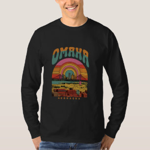 Vintage Omaha Nebraska Sunset Skyline Cityscape T-Shirt