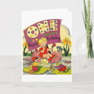 Vintage One Year Old Birthday Card