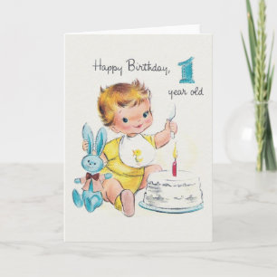 Vintage One Year Old Birthday Greeting Card