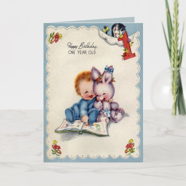 Vintage One Year Old Boy Birthday Card (Front)