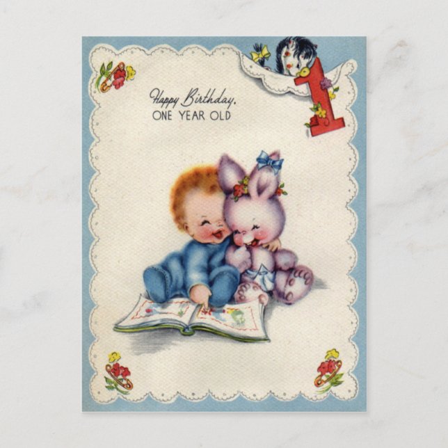 Vintage One Year Old Boys Birthday Postcard (Front)