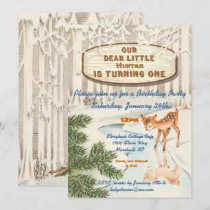 Vintage One Year Old Winter woodland Deer Invites