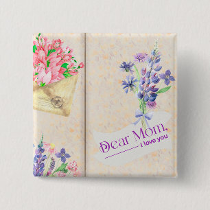 Vintage Open Book Style Art with Floral Mom 2 Inch Square Button