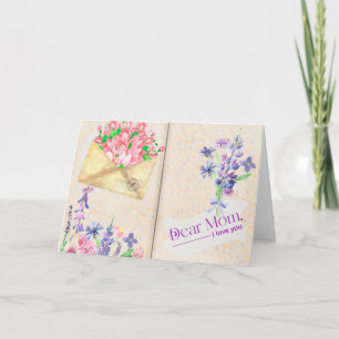 Vintage Open Book Style Art with Floral Mom Card