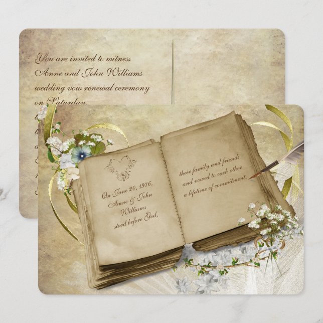 Vintage Open Book Vow Renewal Invite (Front/Back)