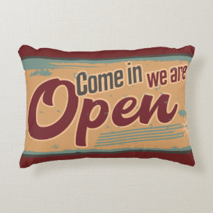 Vintage open business sign retro cafe garage accent pillow