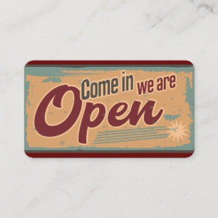 Vintage open business sign retro style card