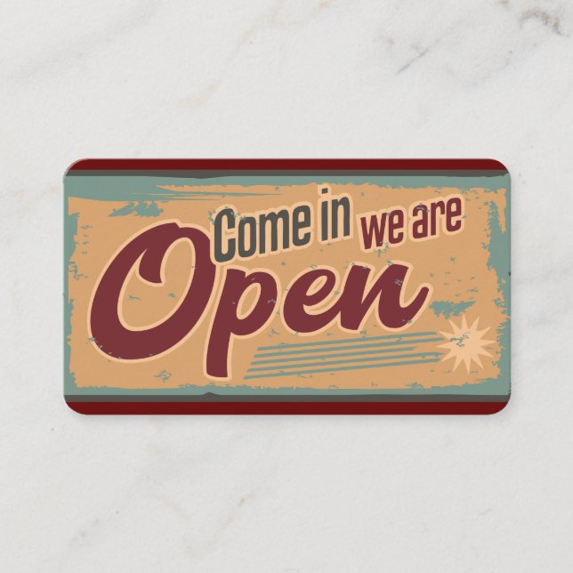Vintage open business sign retro style card (Front)